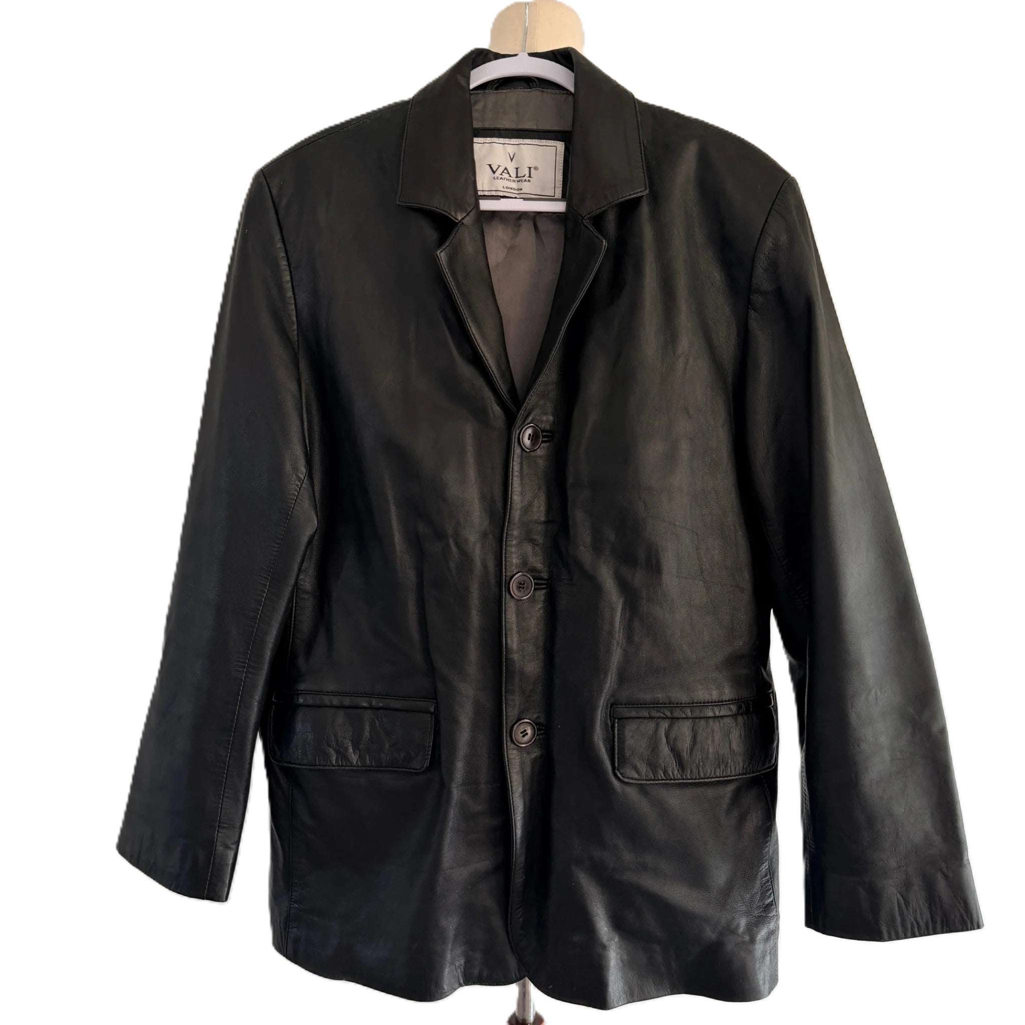 VALI Vintage Leather Blazer Jacket Classic Tailored Black Size L - Image 1