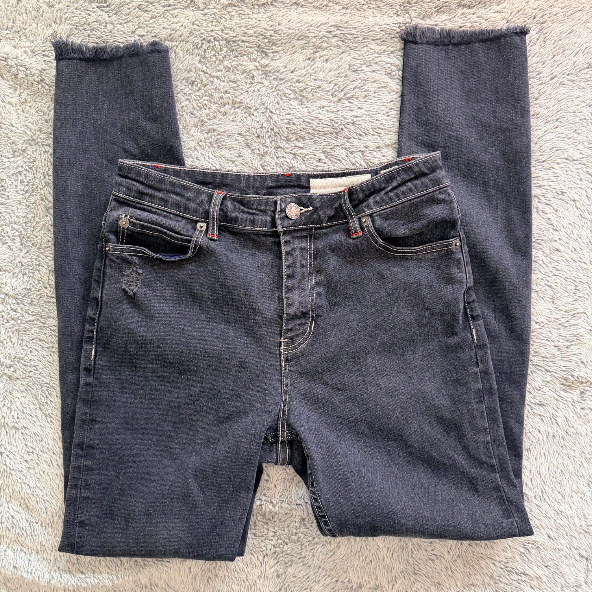 Sass & Bide Dark Wash Denim Jeans High-Rise Raw Hem Detail sz 27 - Image 1