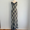 Glassons Khaki Charcoal Check Slip Dress Lace Trim Maxi Size 14 Evening BNWT - Image 1