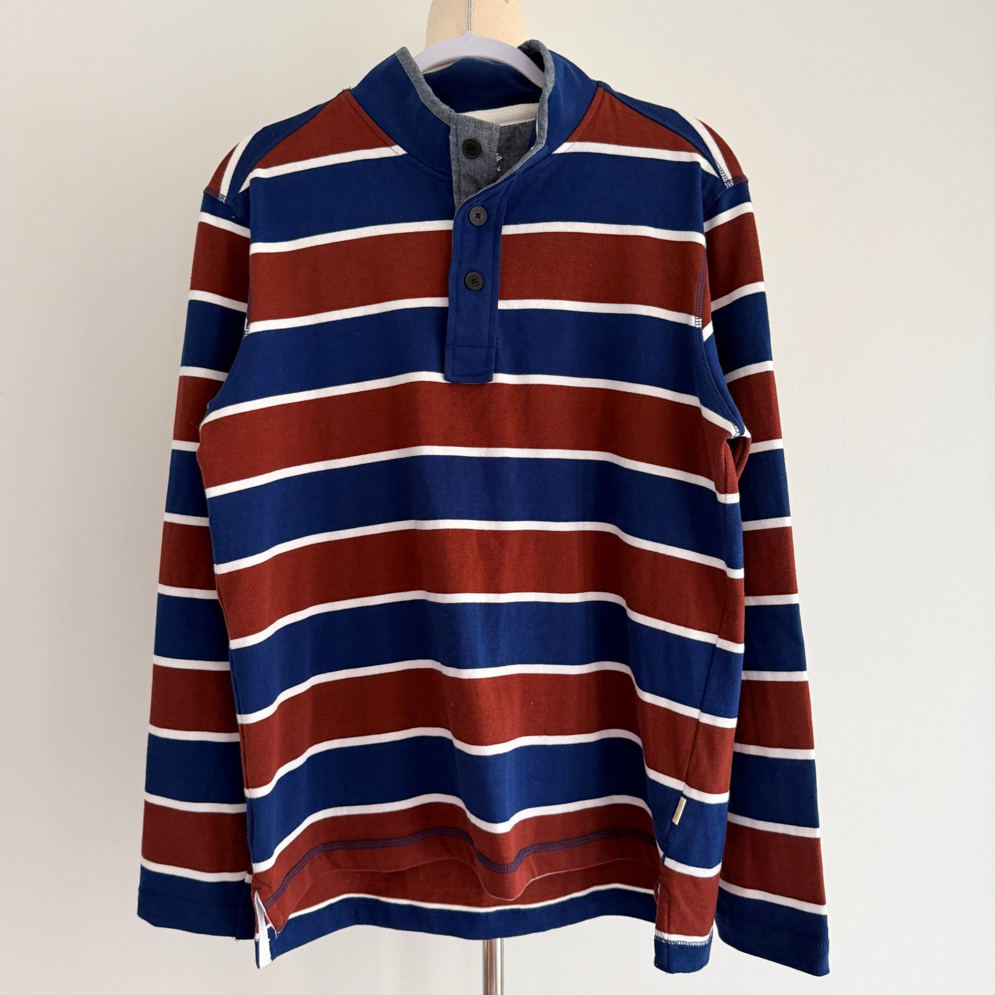 J.C. Lanyon Blue Red White Striped 100% Cotton Rugby Henley Shirt Size S Casual - Image 1