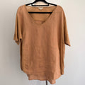 The Shanty Corporation Linen Top Tan V-Neck Relaxed Fit Size S Summer Casual - Image 1