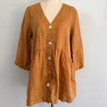Sussan Linen Tunic Top Ochre V-Neck Button-Down Size 6 Relaxed Summer Casual - Image 1