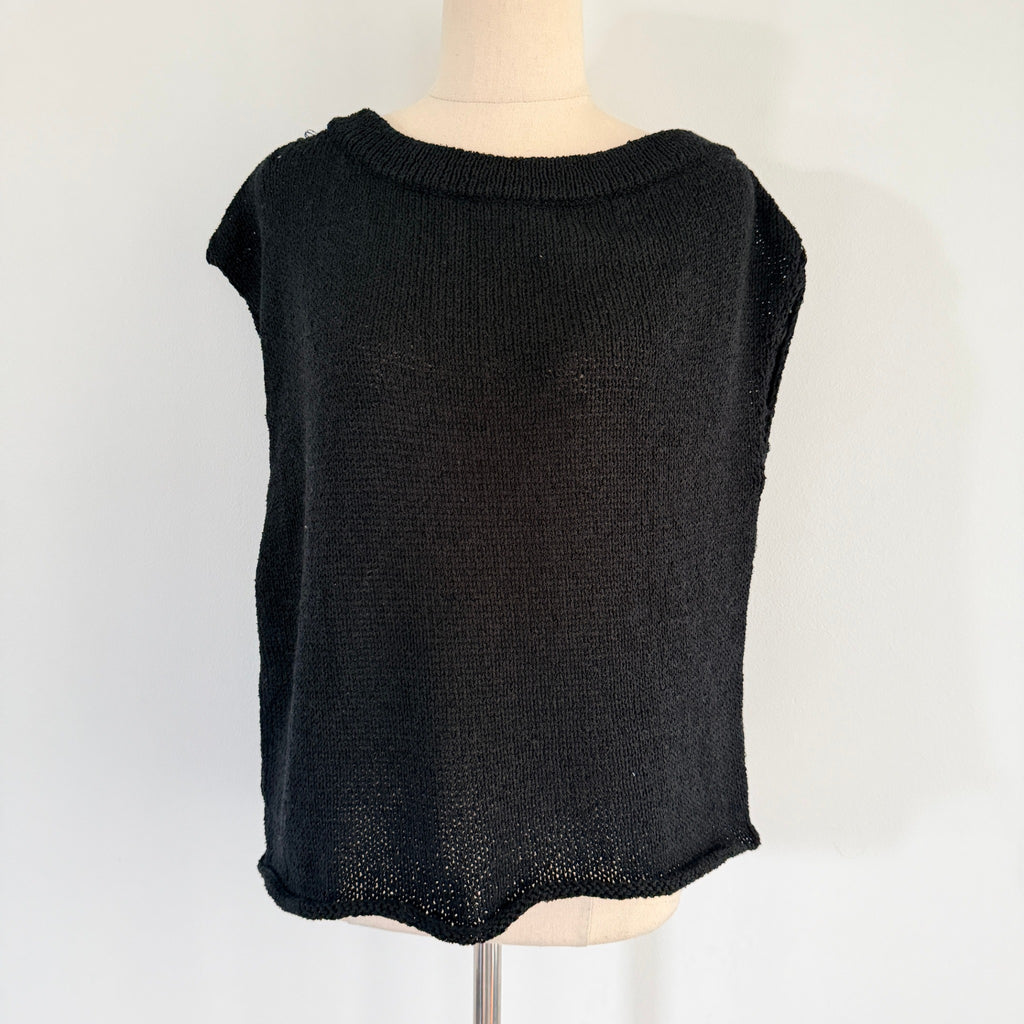 Sass Black Polyester Ribbed Knit Tank Top Sz 8 Boat Neck Casual BNWT - Image 1