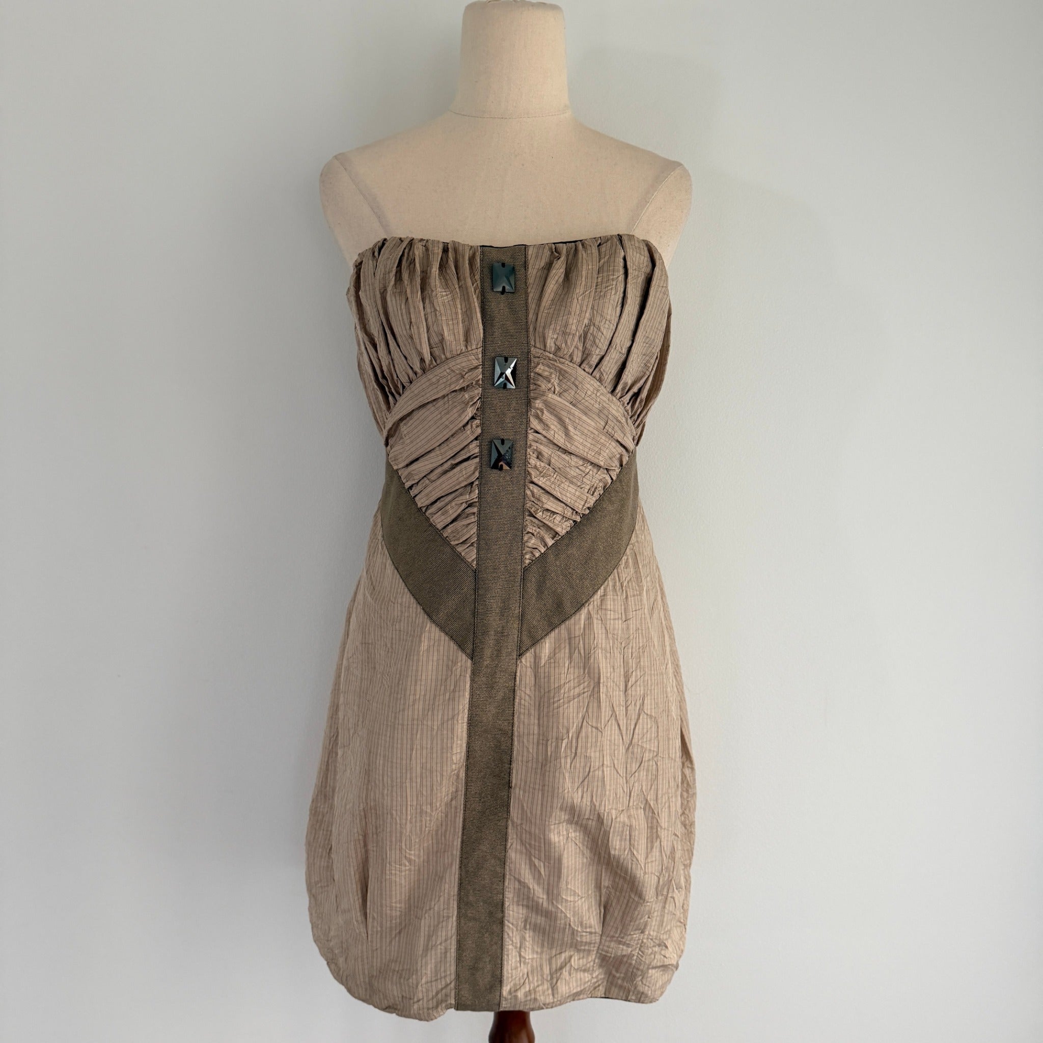 Manning Cartell Beige Polyester Strapless Dress Sz 12 Swarovski Crystal Party - Image 1