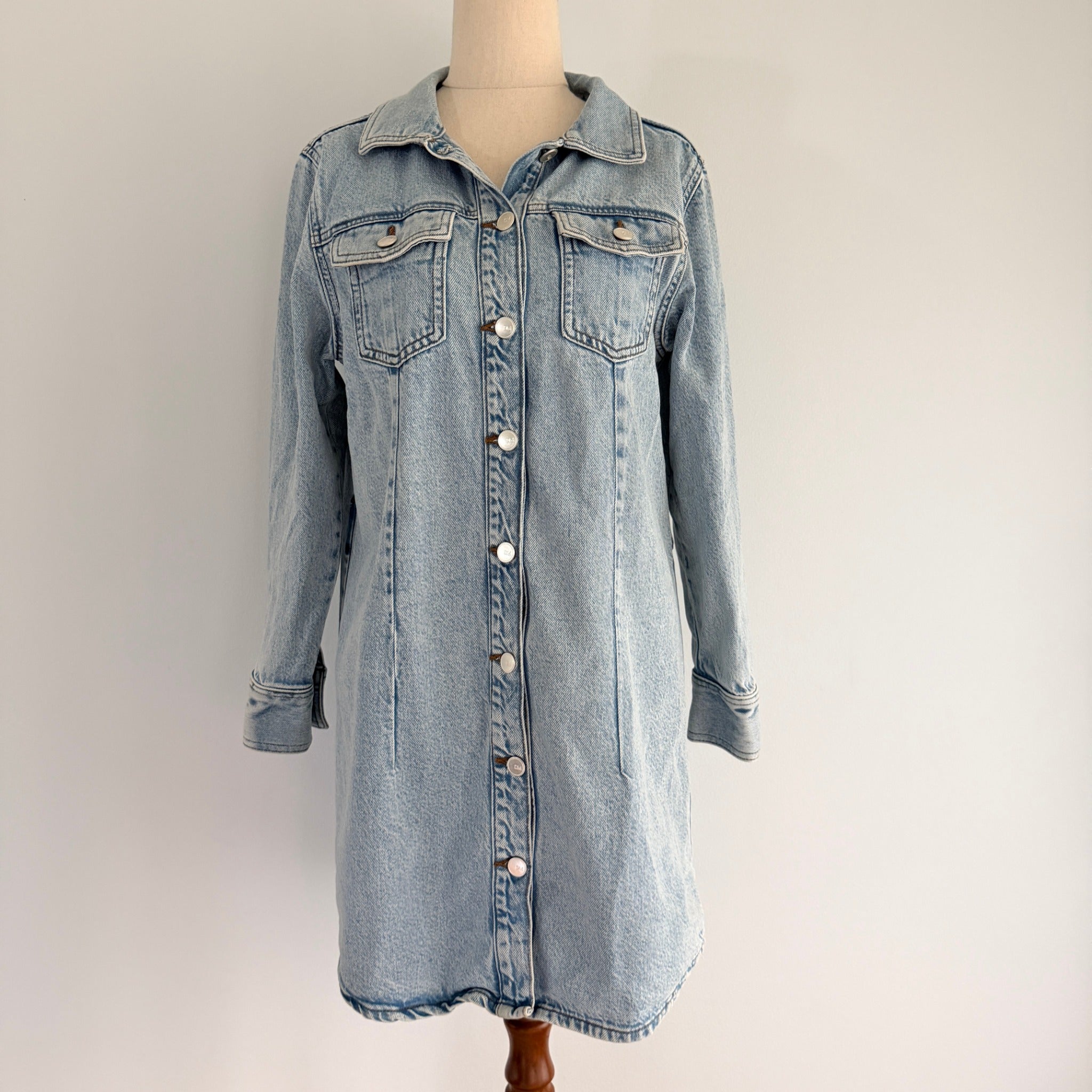 Dannii Minogue Petites Blue Cotton Denim Shirt Dress Size 10P Button Up Casual - Image 1