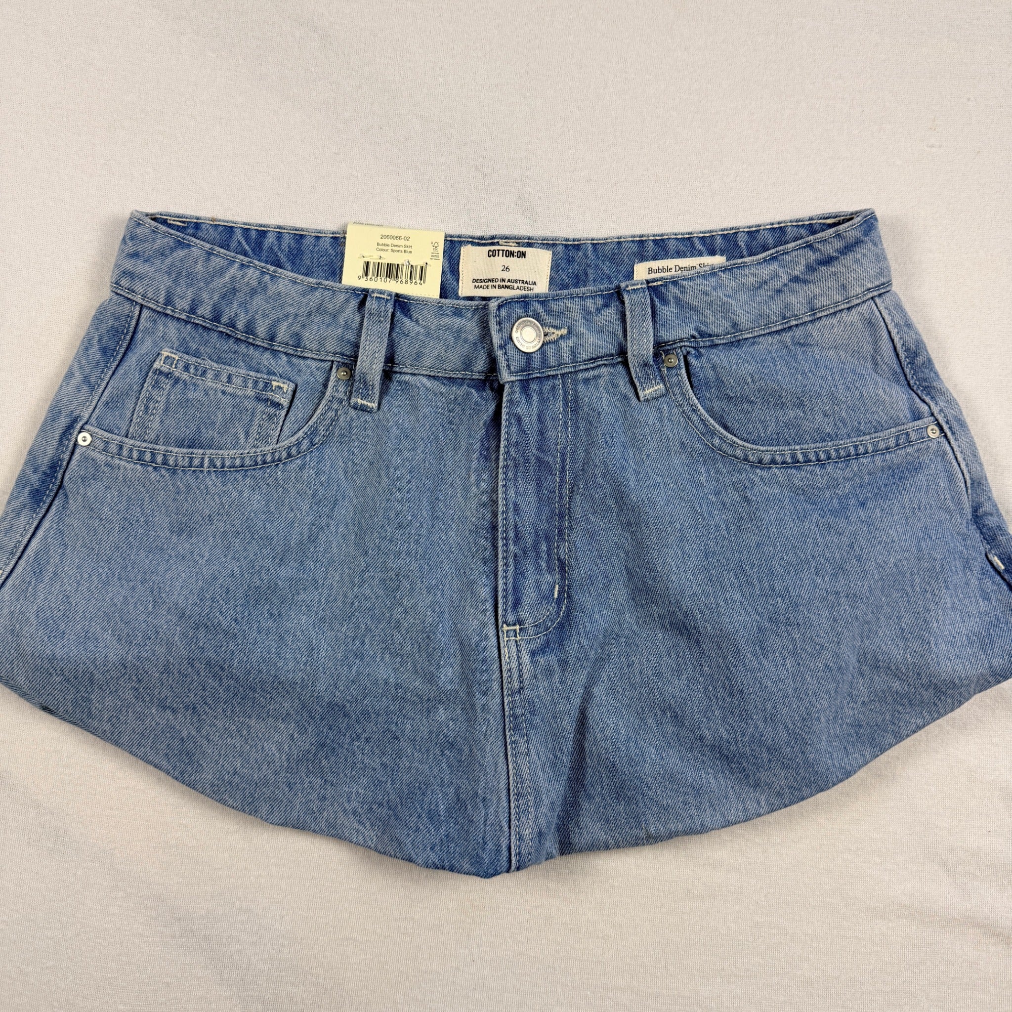 Cotton On Bubble Denim Skirt Sports Blue Cotton Size 26 Y2K Mini BNWT - Image 3
