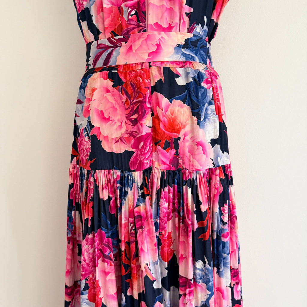 Portmans Floral Maxi Dress Navy Pink Tiered Sleeveless With Belt Sz 14 Casual - Image 6
