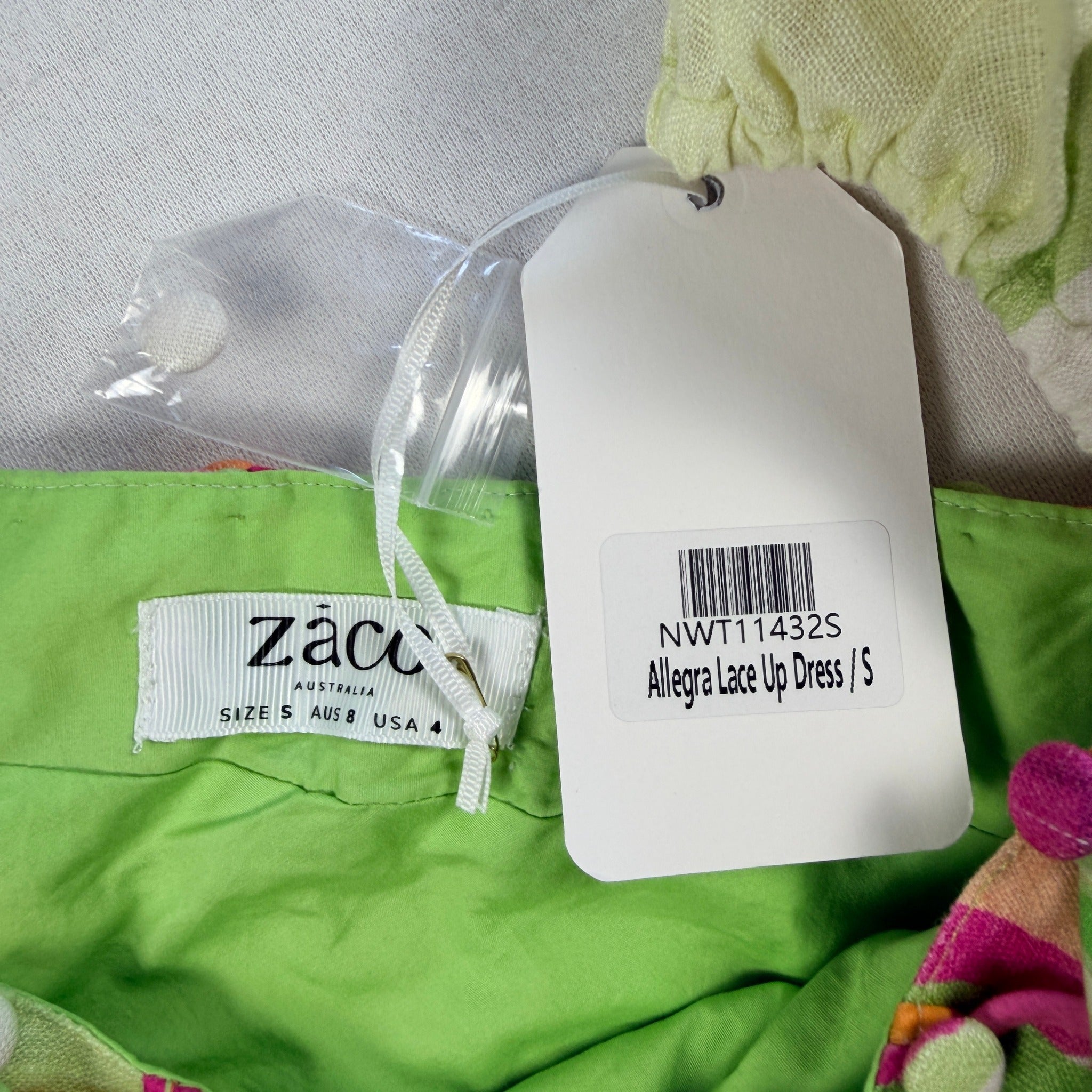Zaco Allegra Lace Up Dress Size S Green Floral Linen Corset Boho BNWT - Image 5
