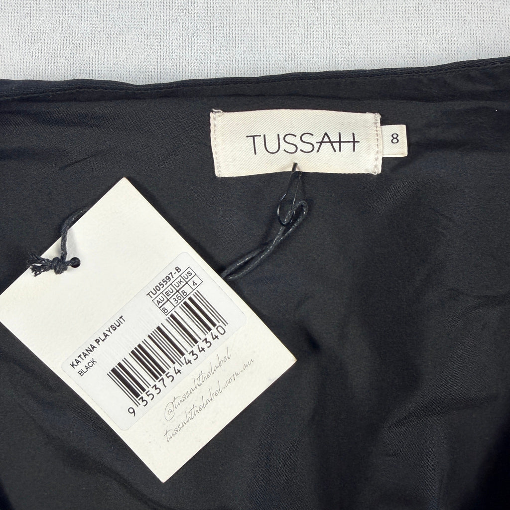 Tussah Katana Playsuit Black Linen Blend Tie Front Size 8 BNWT Party - Image 5
