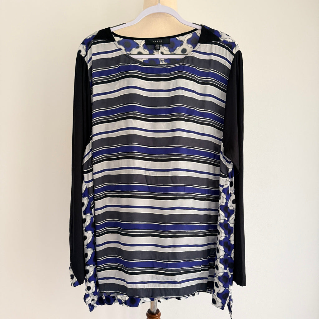 Verge Valen Top Blue Striped Viscose Blouse Womens Size XXL Designer BNWT - Image 1