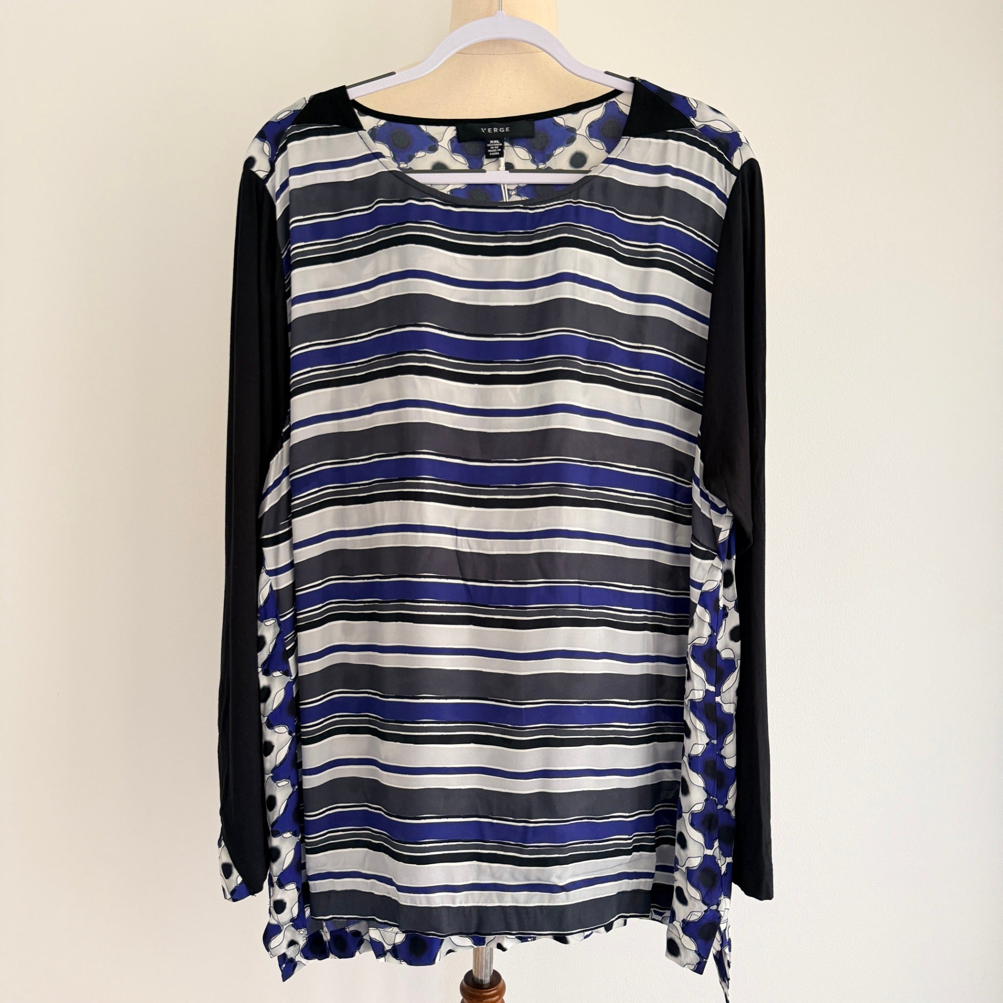 Verge Valen Top Blue Striped Viscose Blouse Womens Size XXL Designer BNWT - Image 1