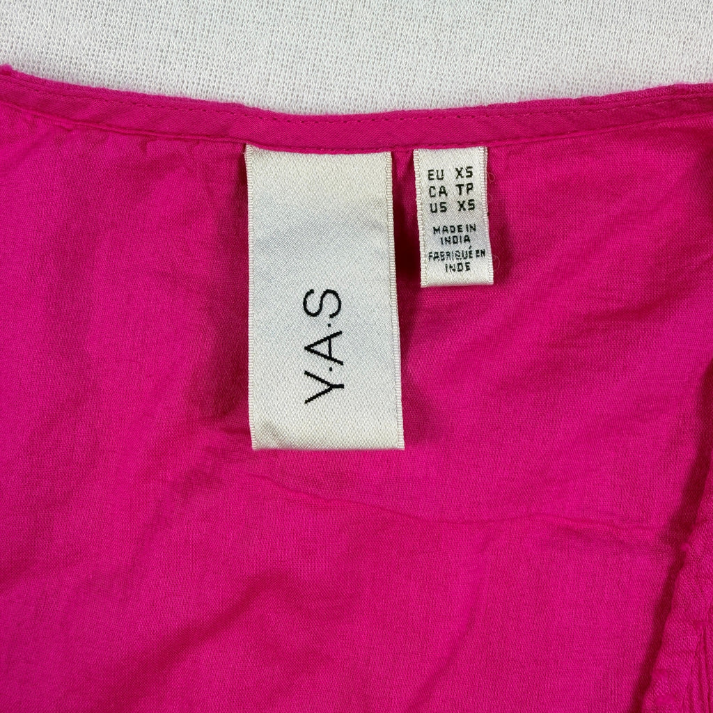 YAS Womens Wrap Dress Size XS Pink Cotton Puff Sleeve Tie Waist Summer - Image 5