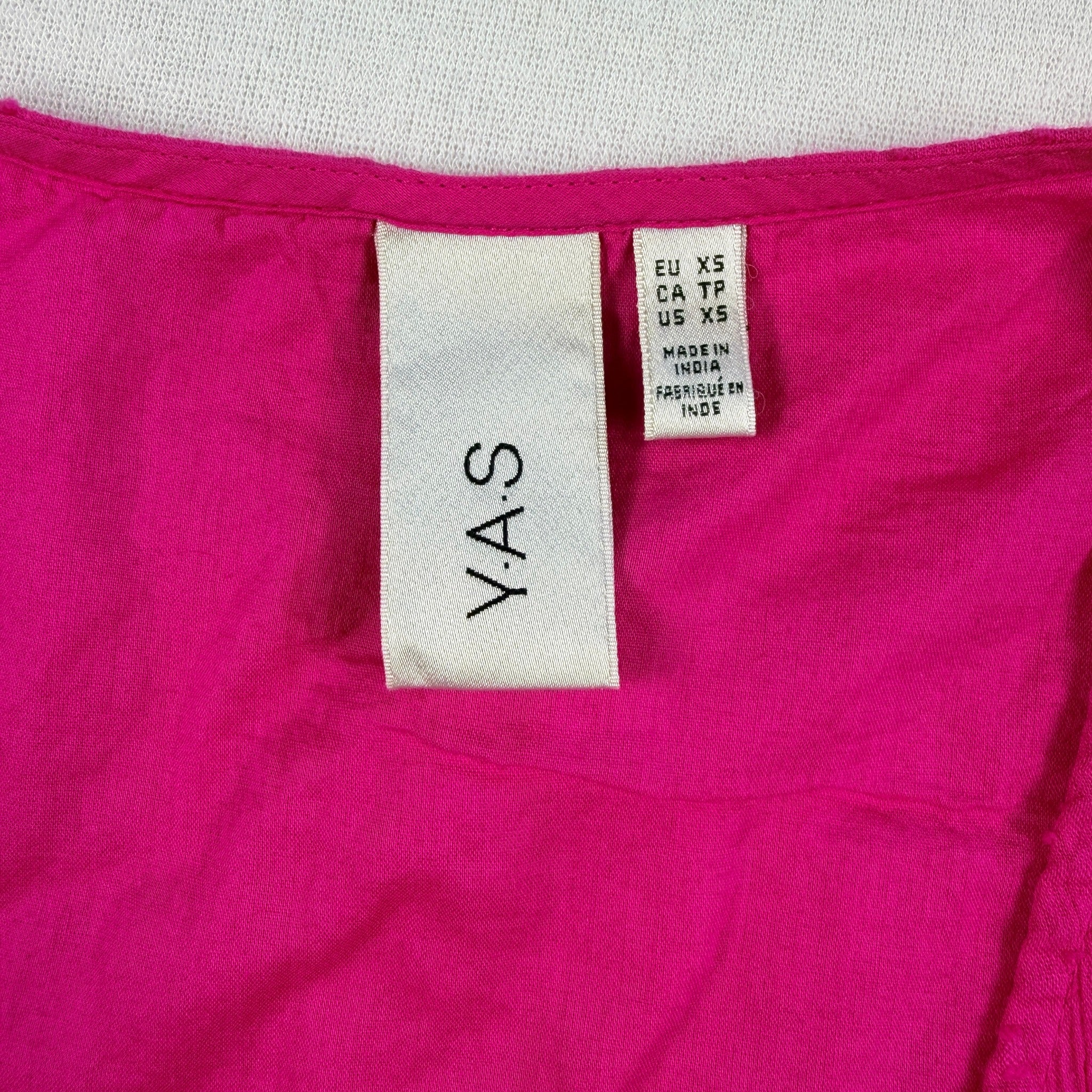 YAS Womens Wrap Dress Size XS Pink Cotton Puff Sleeve Tie Waist Summer - Image 5