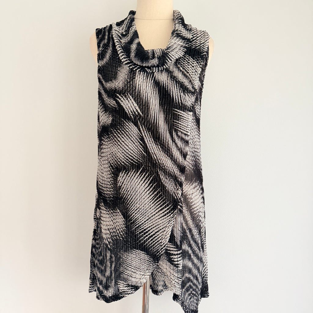 LILIA Black White Polyester Cowl Neck Sleeveless Tunic Top Size M Casual - Image 1