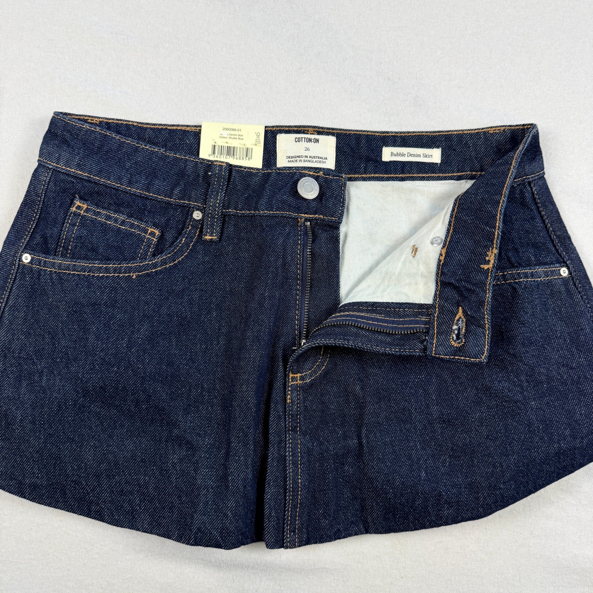 Cotton On Bubble Denim Skirt Dark Shutter Blue Cotton Size 26 Mini BNWT - Image 2