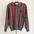 Playback Grey Red Acrylic Striped Knit Polo Sweater Sz M Vintage 90s Casual - Image 1