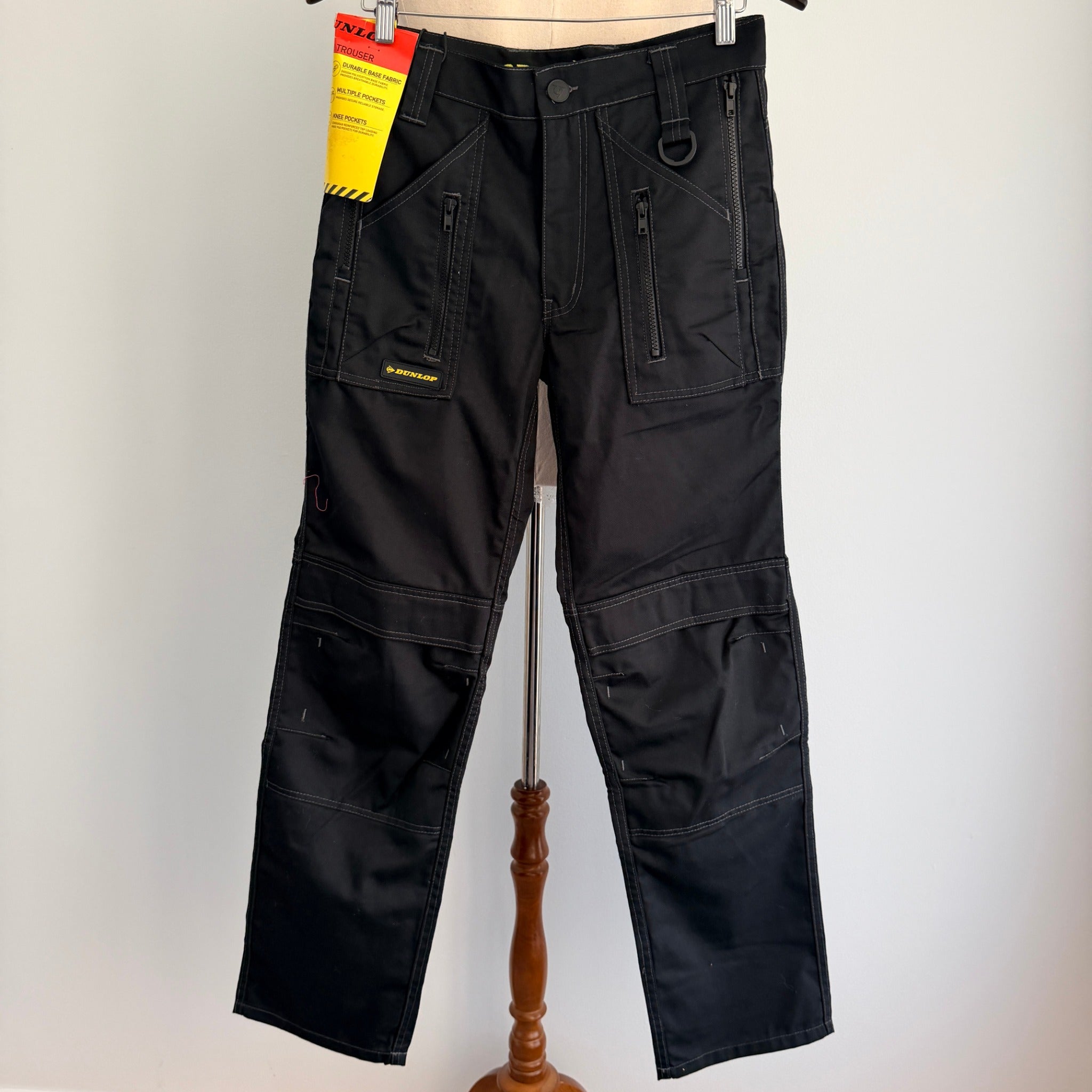 Dunlop Black Poly Cotton Cargo Work Trousers Zipper Relaxed Fit W28 L32 Workwear BNWT - Image 1