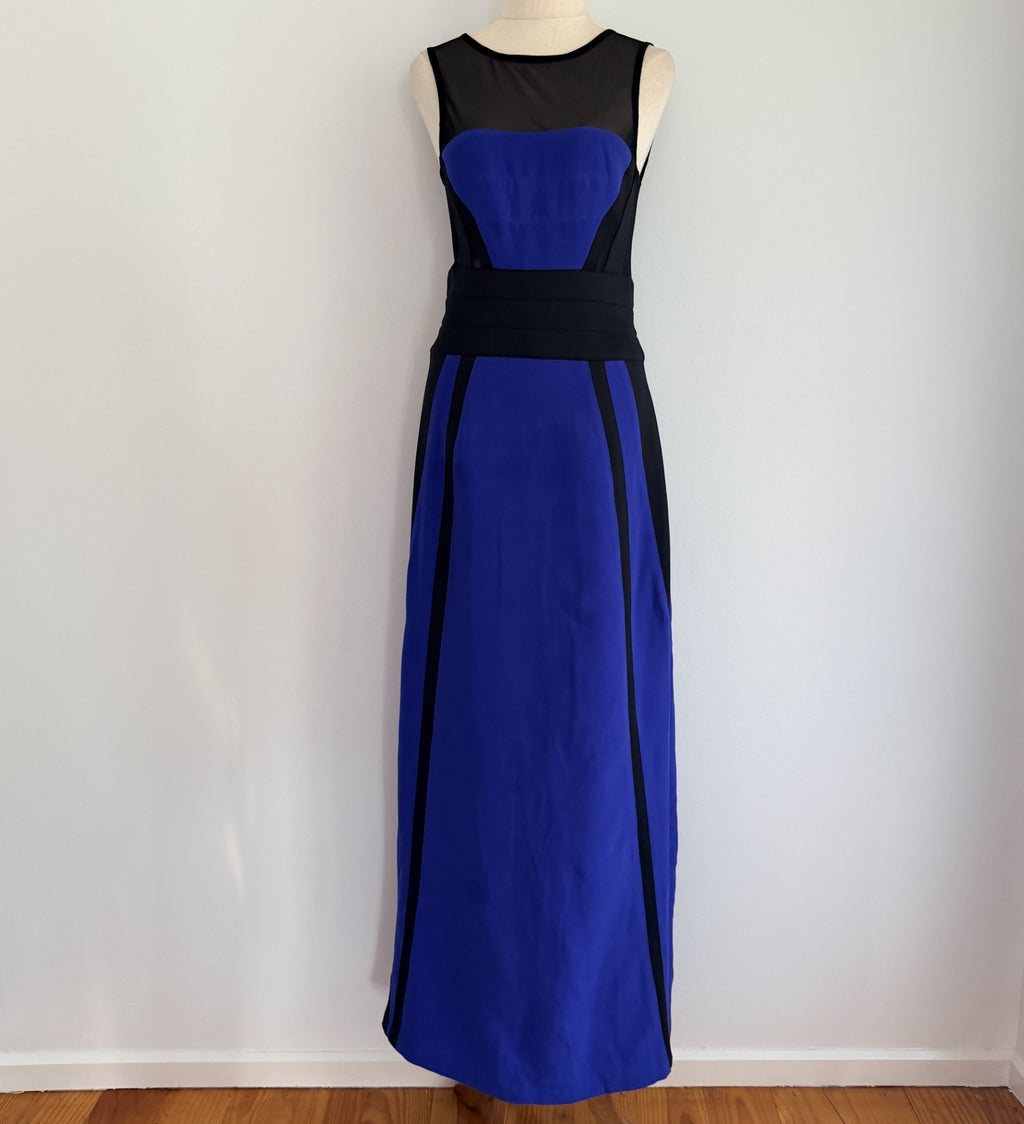 Bariano Australia Blue Black Polyester Mesh Colorblock Maxi Gown Sz 8 Formal - Image 1