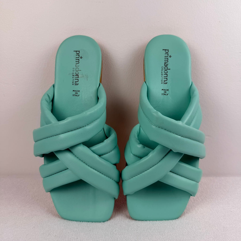 Primadonna Collection Sandals EU 38 Mint Green Leather Crossover Slide Italy - Image 2