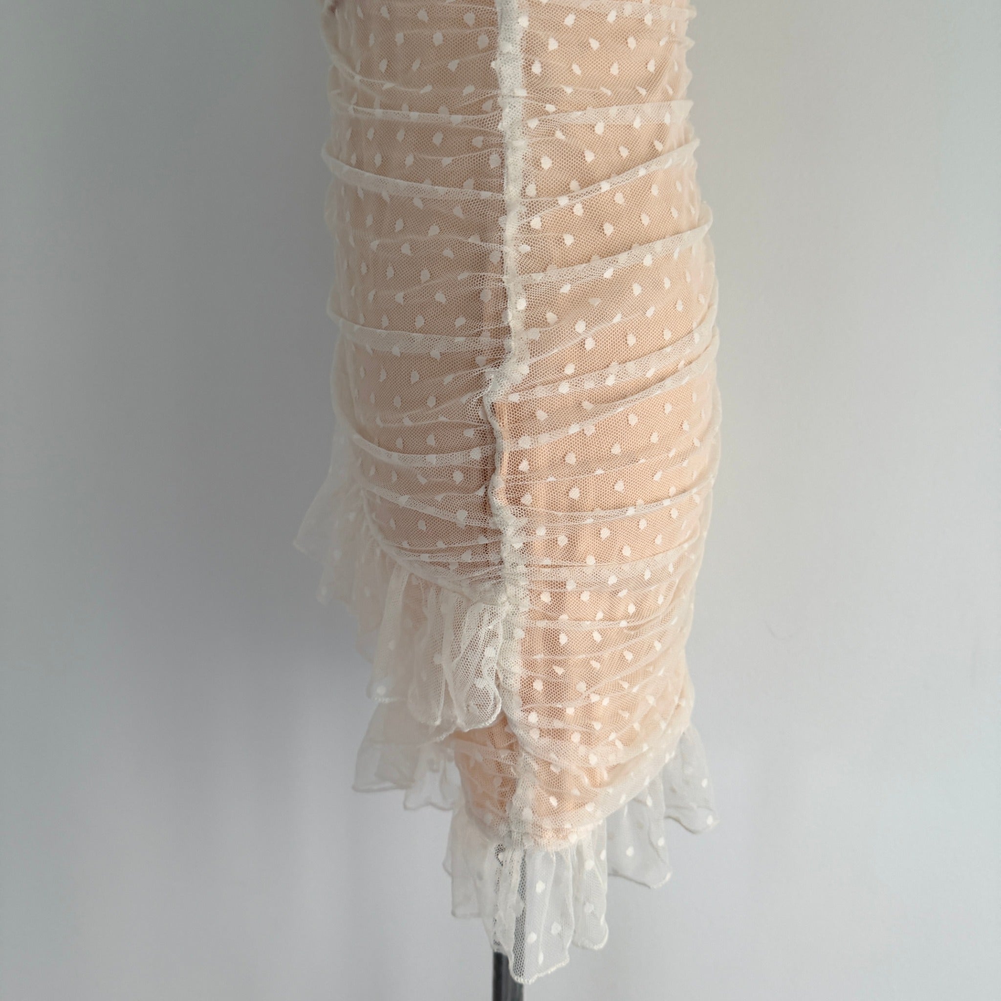 MDS Collections White Nude Mesh Swiss Dot Ruffle Mini Dress Size S Party - Image 11
