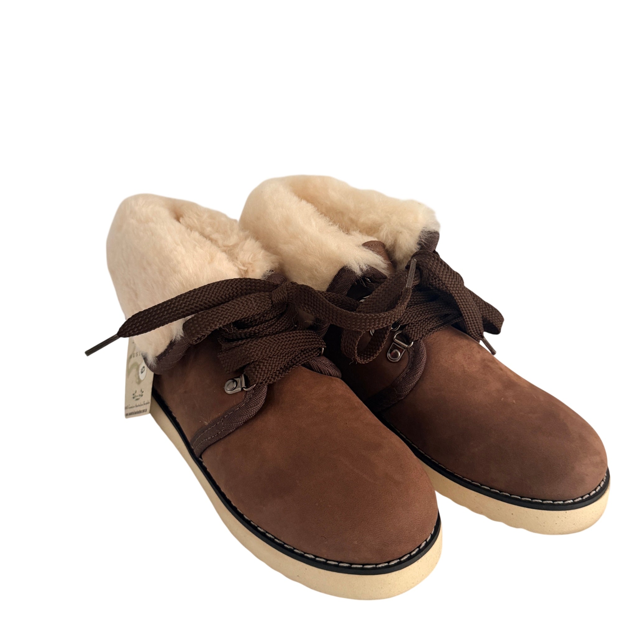Ugg Boots Of Australia Lace-Up Boots Genuine Sheepskin Lined Brown Suede Sz 5 - Image 1