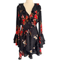 Sheike Black Floral Polka Dot Ruffle Wrap Dress Size 8 - Image 1