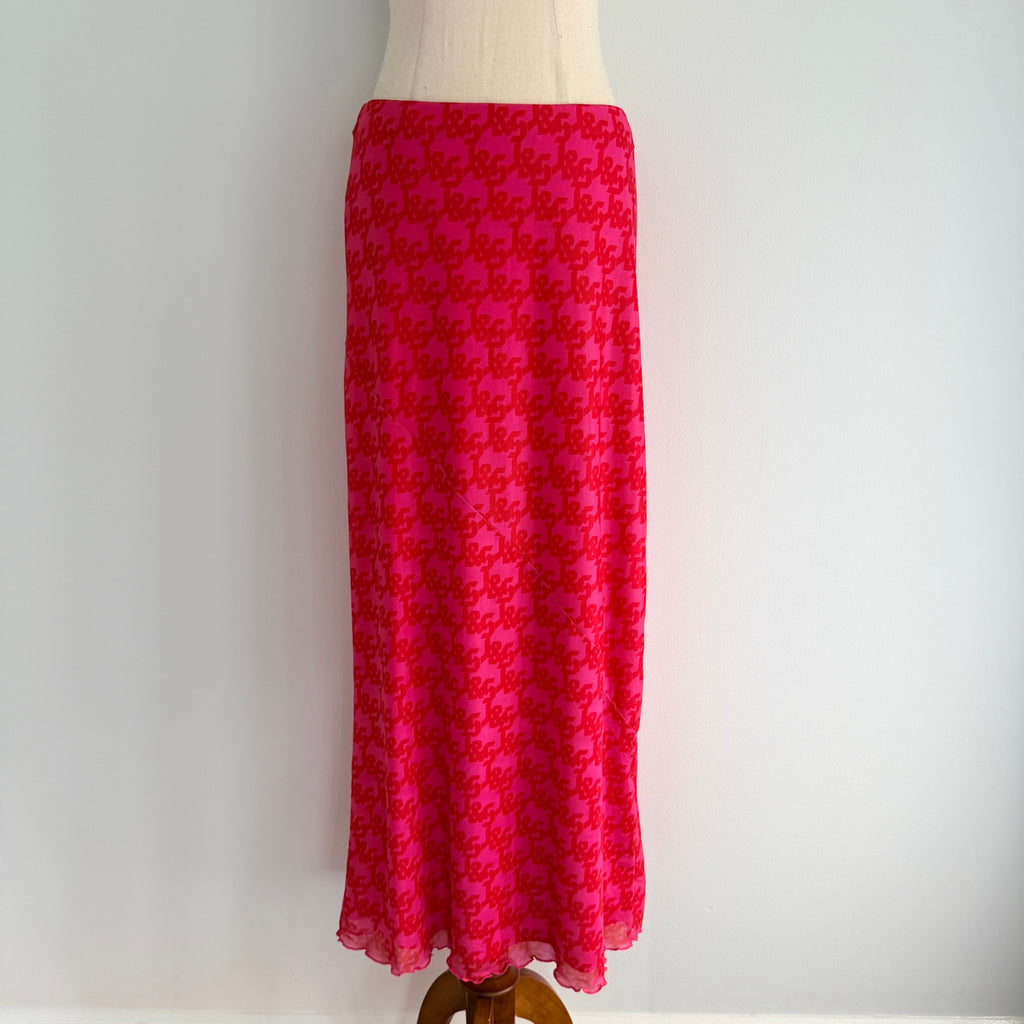 JGR & STN Pink Red Polyester Monogram Mesh Maxi Skirt Size 10 Party Night Out - Image 1
