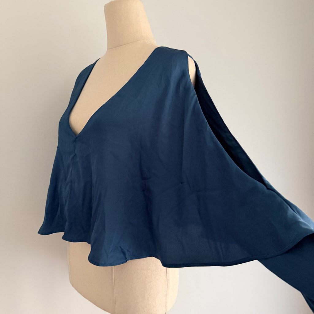 Sheike Blue V-Neck Cape Sleeve Cropped Top Size 6 - Image 13