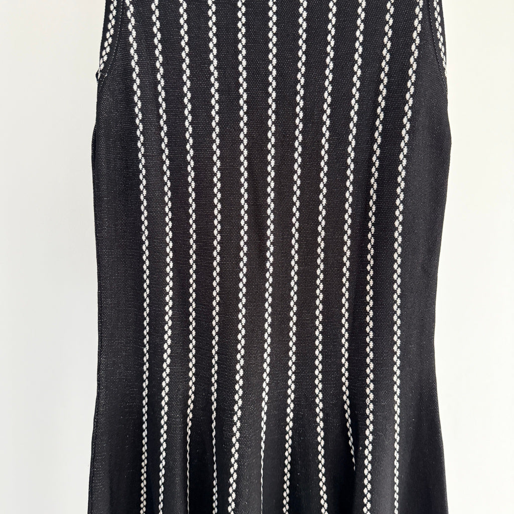 Feathers Womens Black White Striped Knit Sleeveless Fit Flare Dress Size L - Image 8