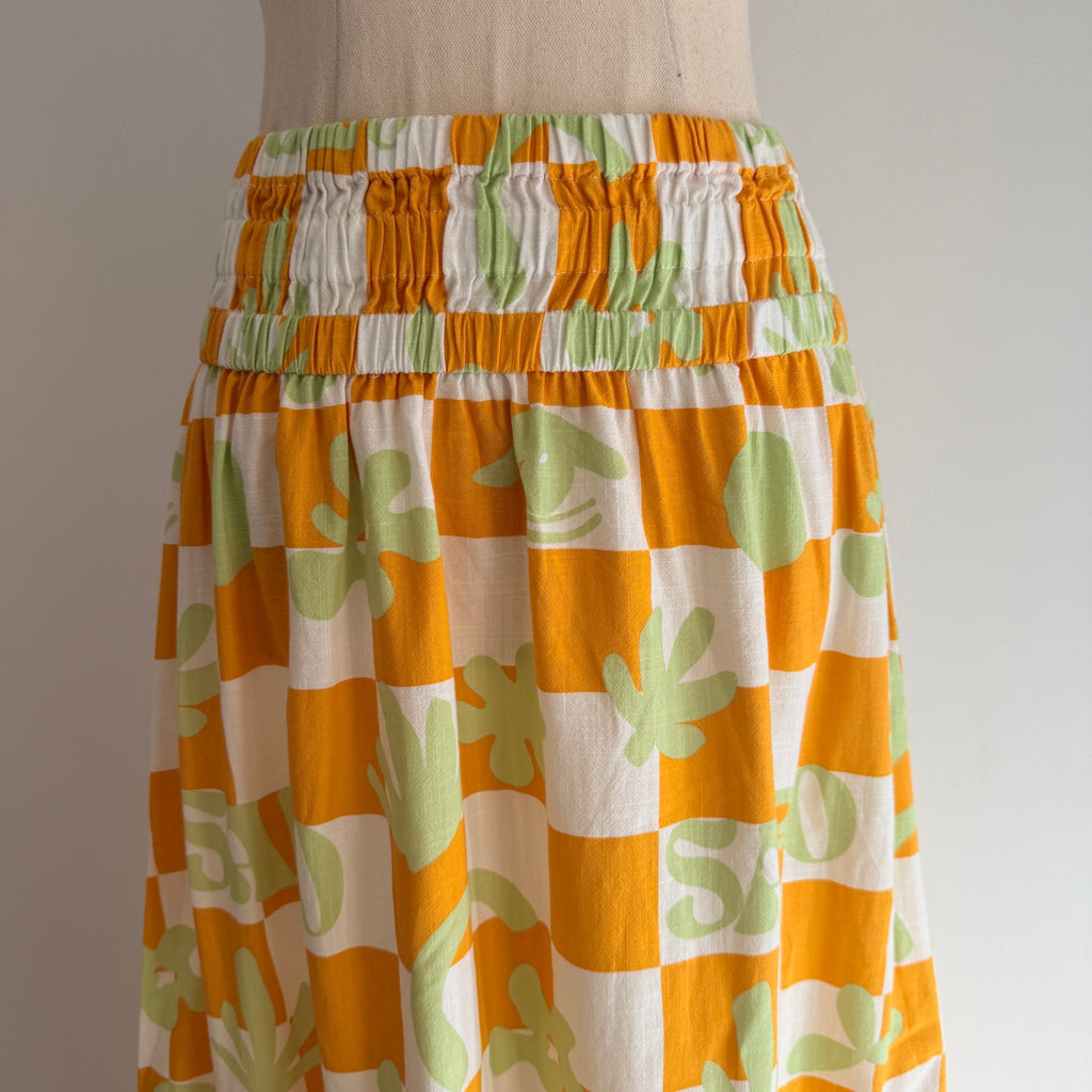 Sabo Orange And White Checkered Leaf Print Maxi Skirt - Image 12