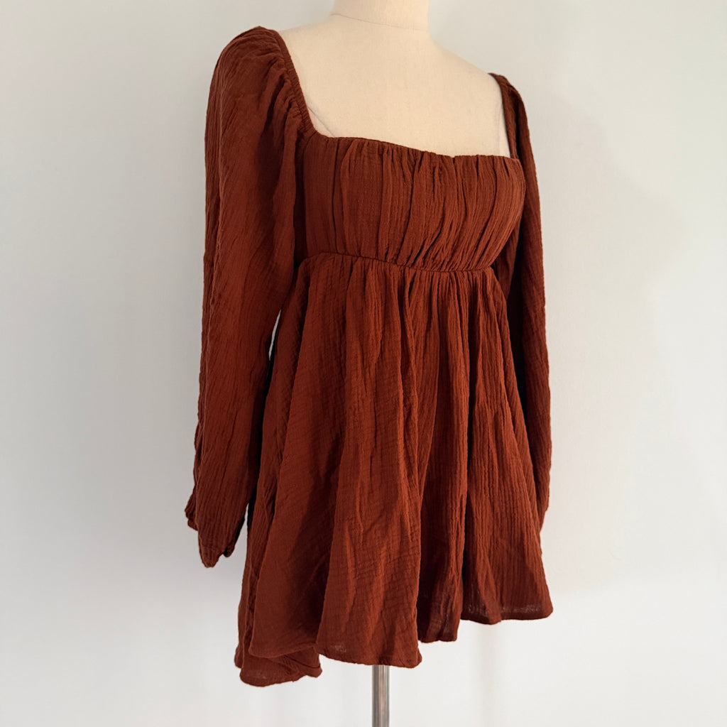 Princess Polly Rust Brown Cotton Gauze Long Sleeve Romper Size 6 Boho BNWT - Image 10