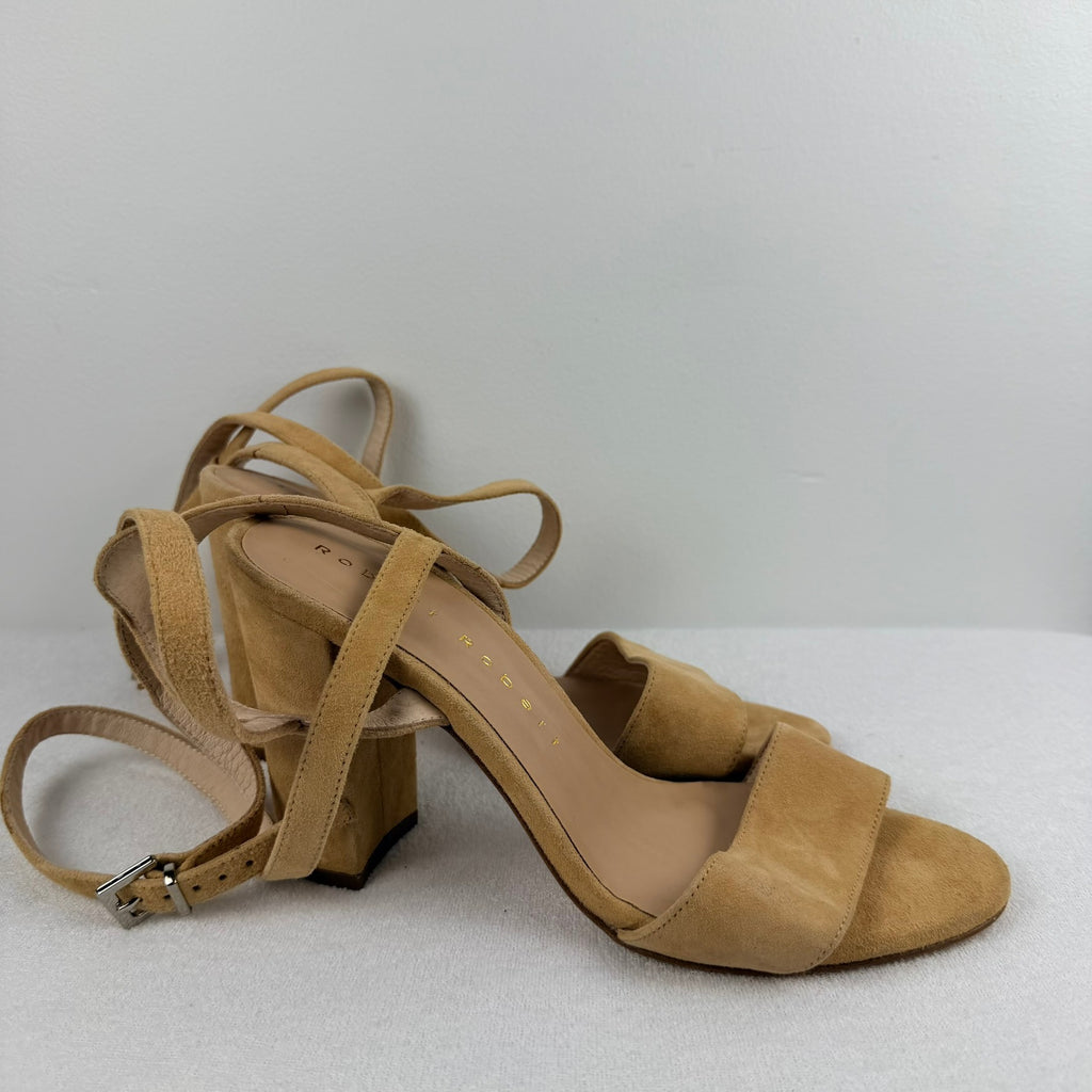 Robert Robert Tan Suede Ankle Wrap Block Heel Sandals Size 39 - Image 14