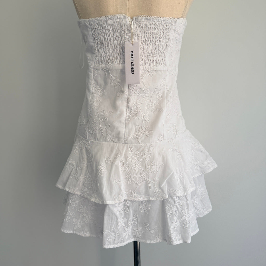 Perfect Stranger White Cotton Mini Dress Strapless Tiered Ruffle Size 12 Party BNWT - Image 2