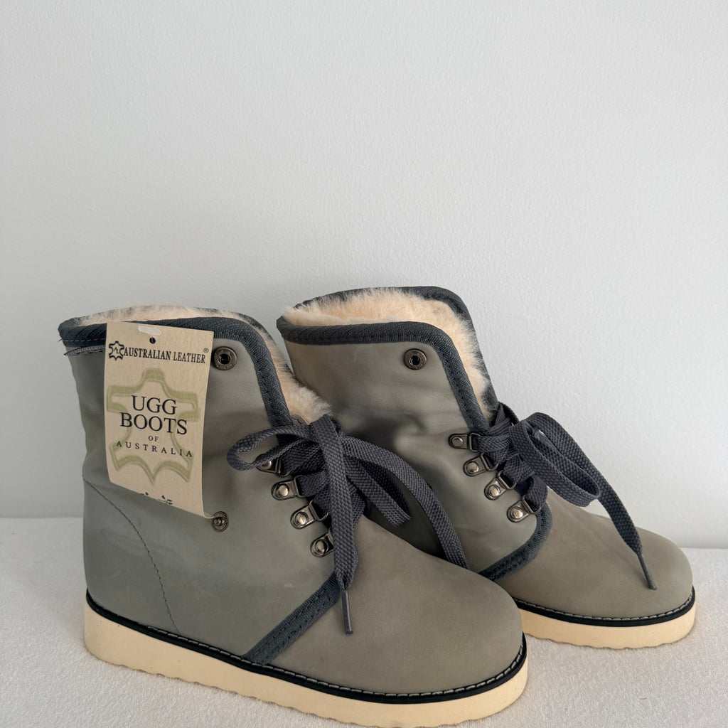 UGG Boots of Australia Lace-Up Ankle Boots - Genuine Sheepskin Shearling Lined Grey - Image 5