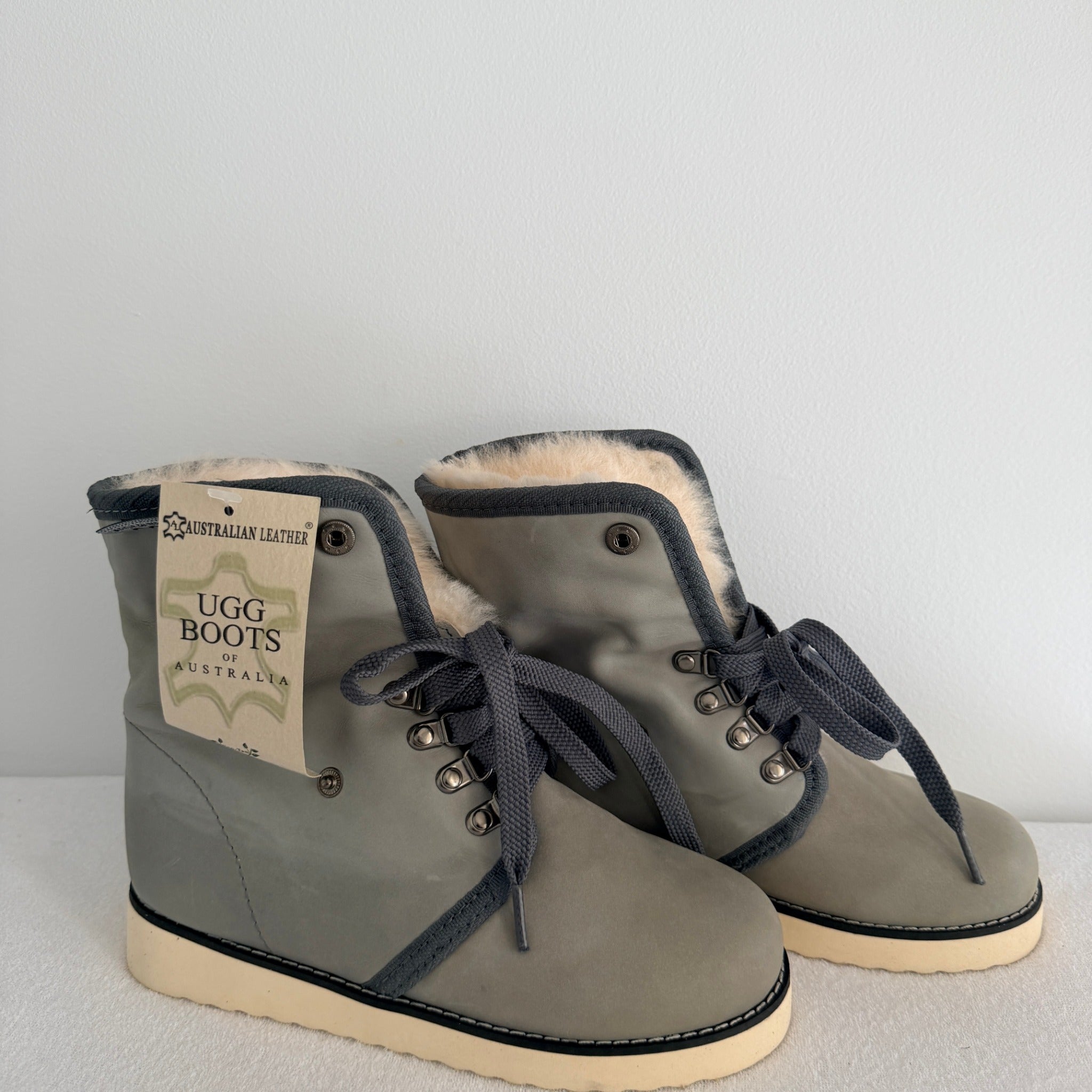 UGG Boots of Australia Lace-Up Ankle Boots - Genuine Sheepskin Shearling Lined Grey - Image 5