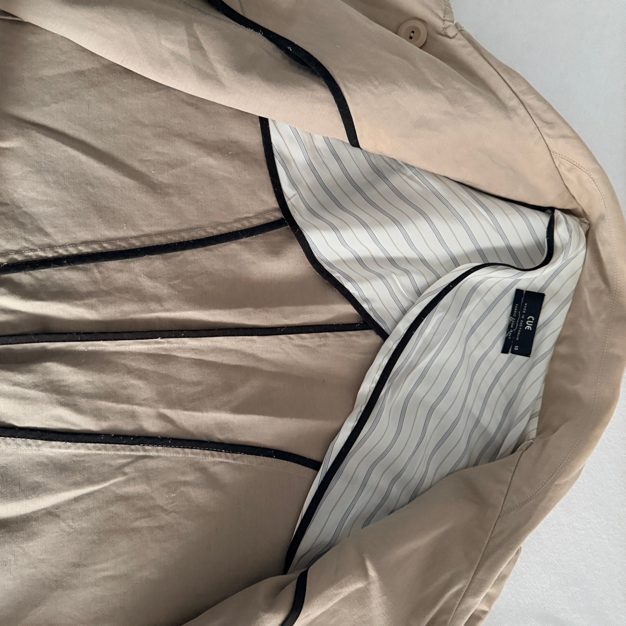Cue Short Trench Coat  Size 10 Beige Cotton Linen Double Breasted Made Australia - Image 12