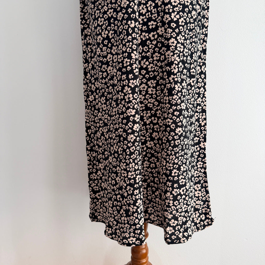 Kookai Black White Ditsy Floral Midi Skirt Size 38 Bias Cut Casual Day - Image 13