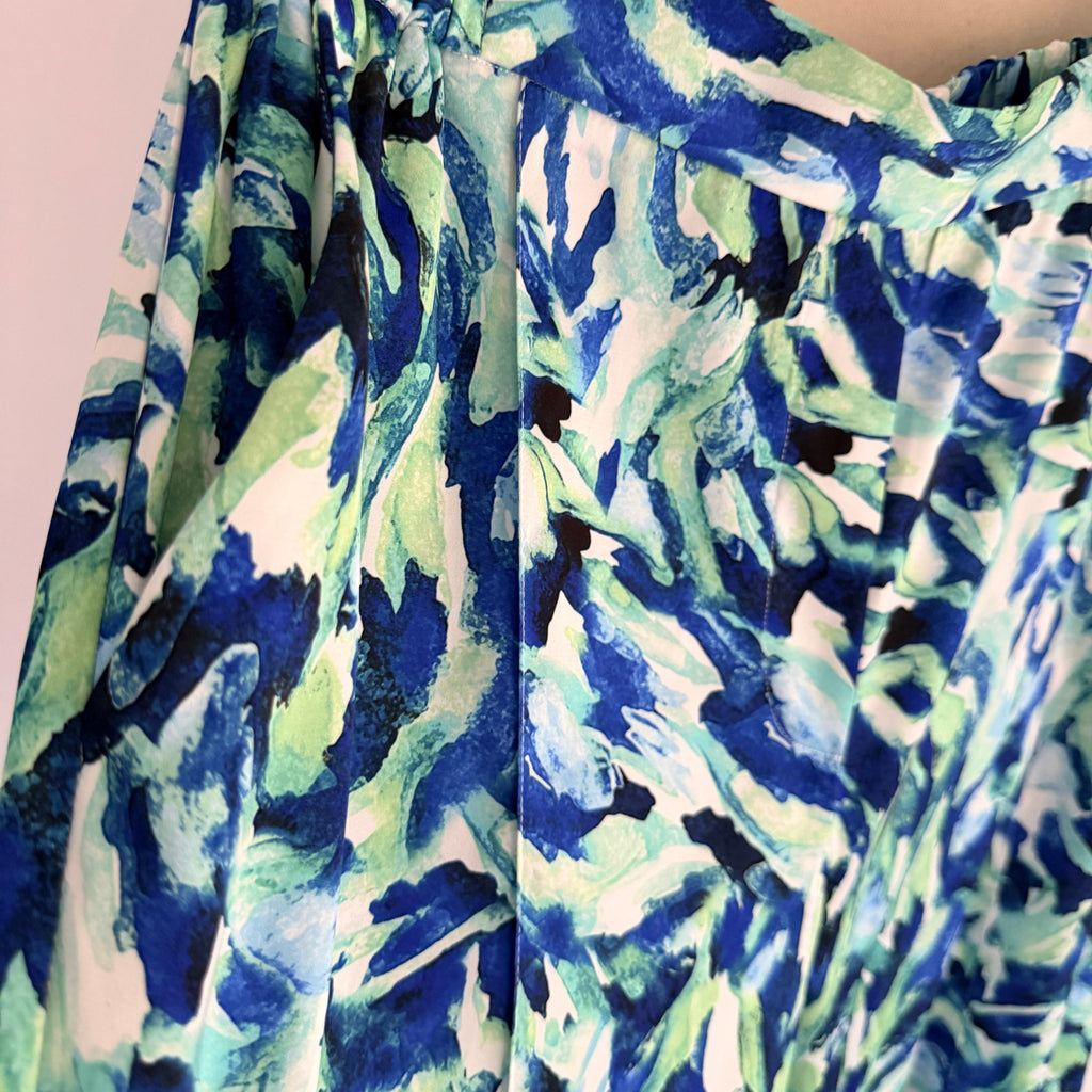 Basque Sz 14 Blue Green Abstract Print Recycled Wide Leg Pants Resort - Image 14
