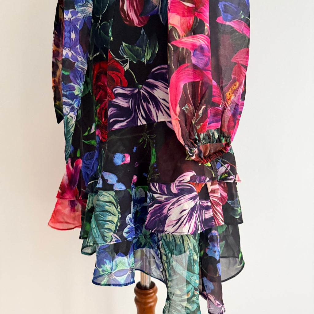 Sheike Floral Print Tie-Front Long Sleeve Mini Dress Size 8 - Image 17