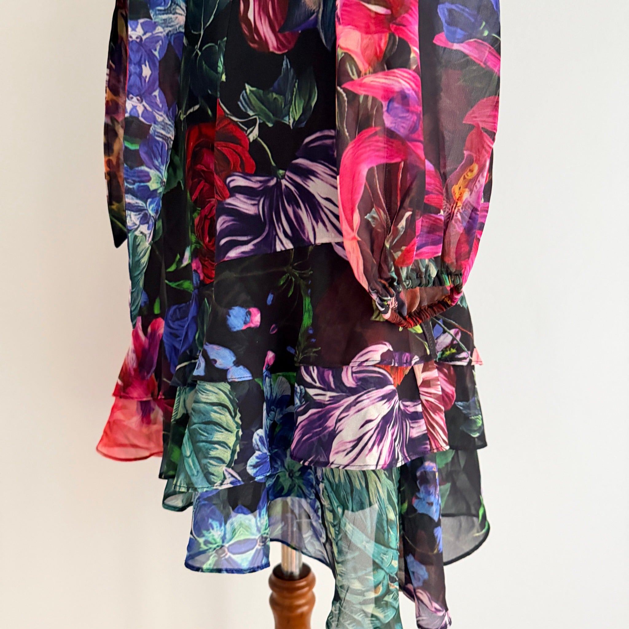 Sheike Floral Print Tie-Front Long Sleeve Mini Dress Size 8 - Image 17