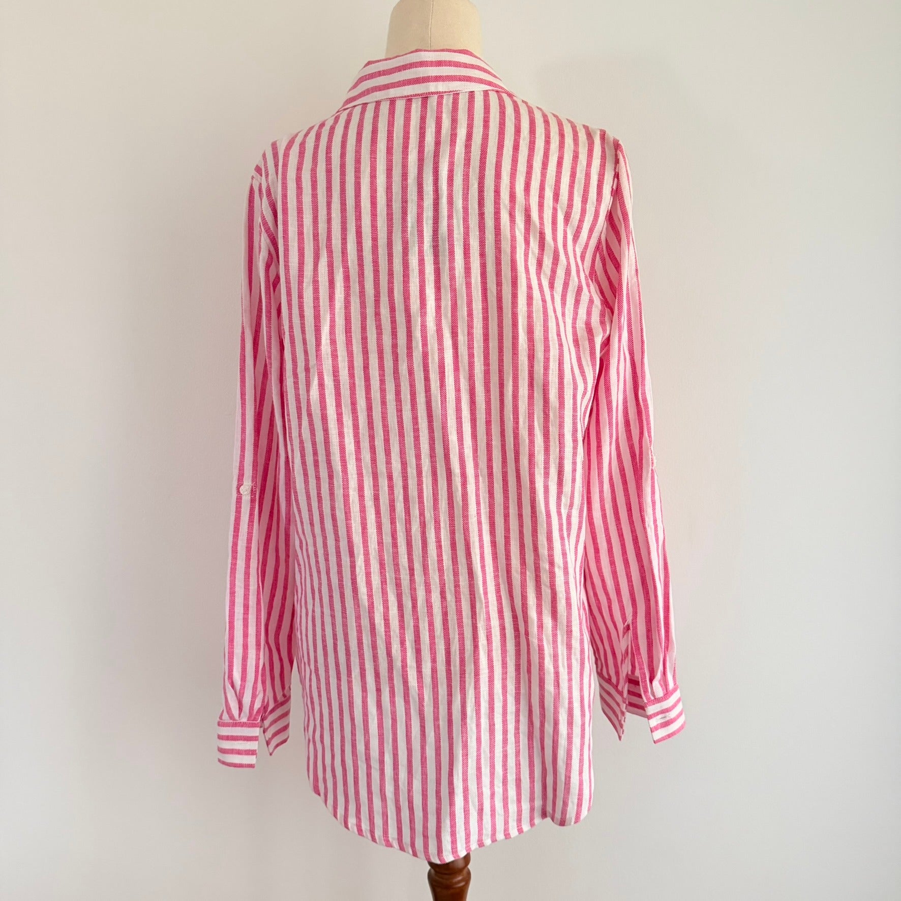 Regatta Sz 12 Red White Mixed Stripe Linen Cotton Button-Up Shirt Casual Resort - Image 2
