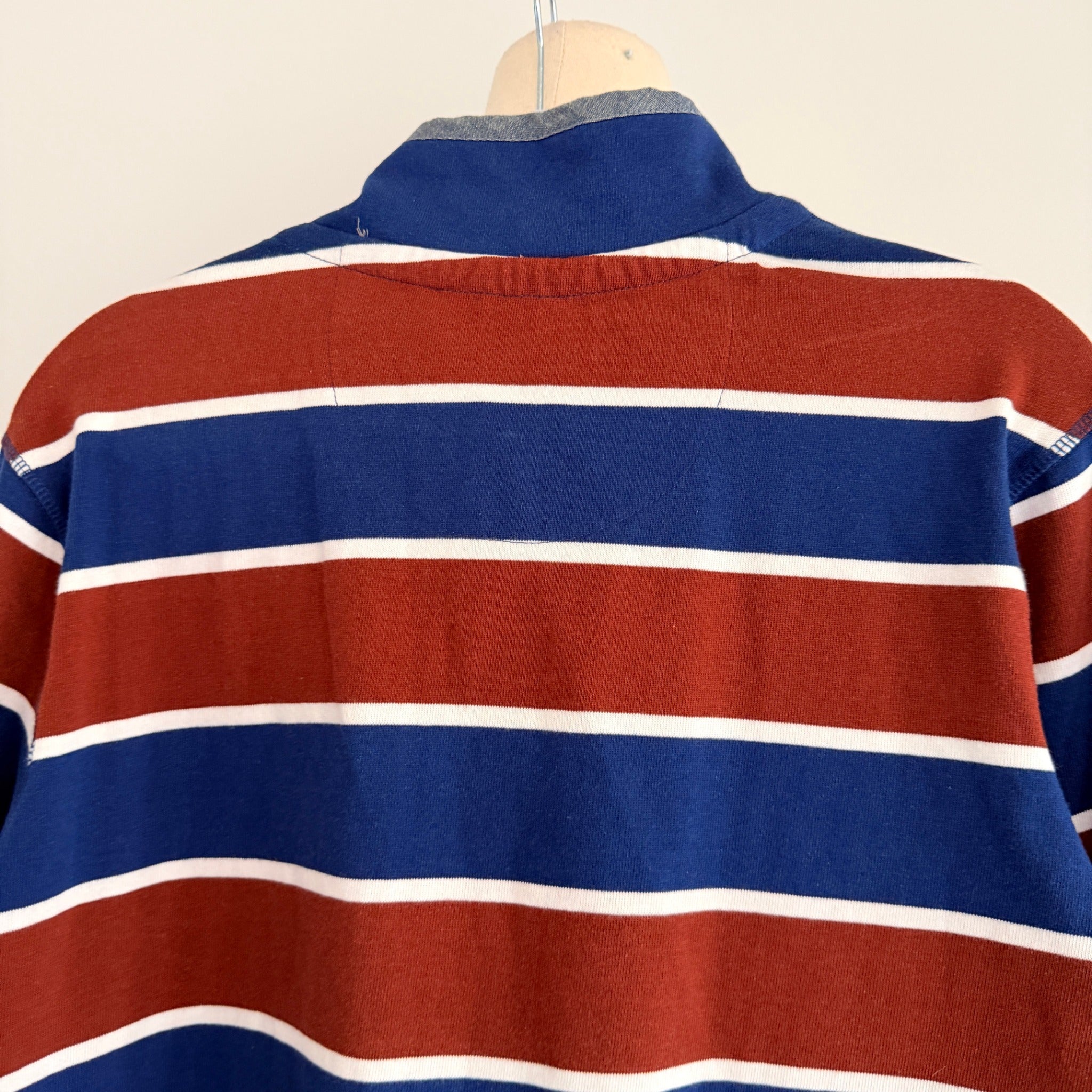 J.C. Lanyon Blue Red White Striped 100% Cotton Rugby Henley Shirt Size S Casual - Image 4