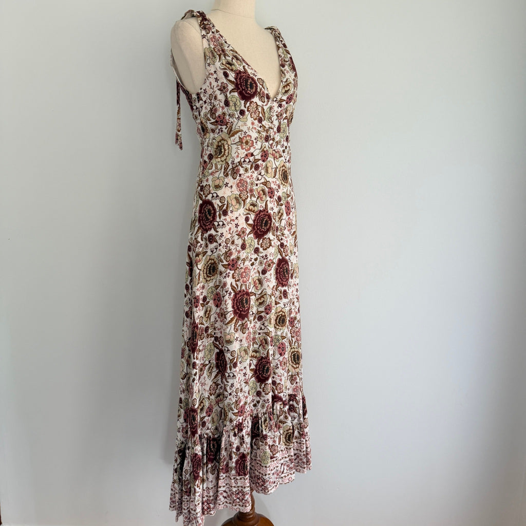 White Closet Womens Sz 8 Rayon Floral Maxi Dress Tie Shoulder Boho Summer - Image 9