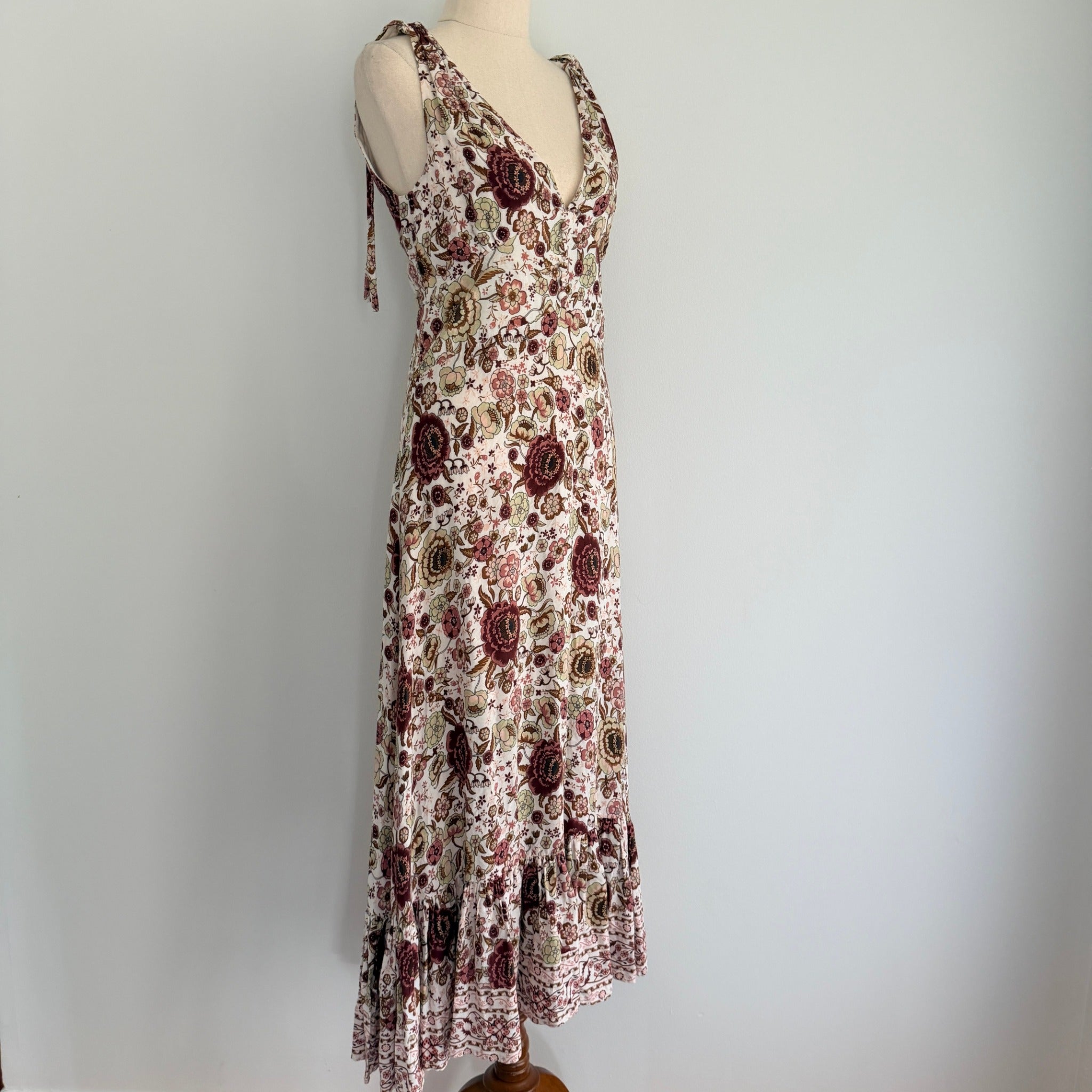 White Closet Womens Sz 8 Rayon Floral Maxi Dress Tie Shoulder Boho Summer - Image 9