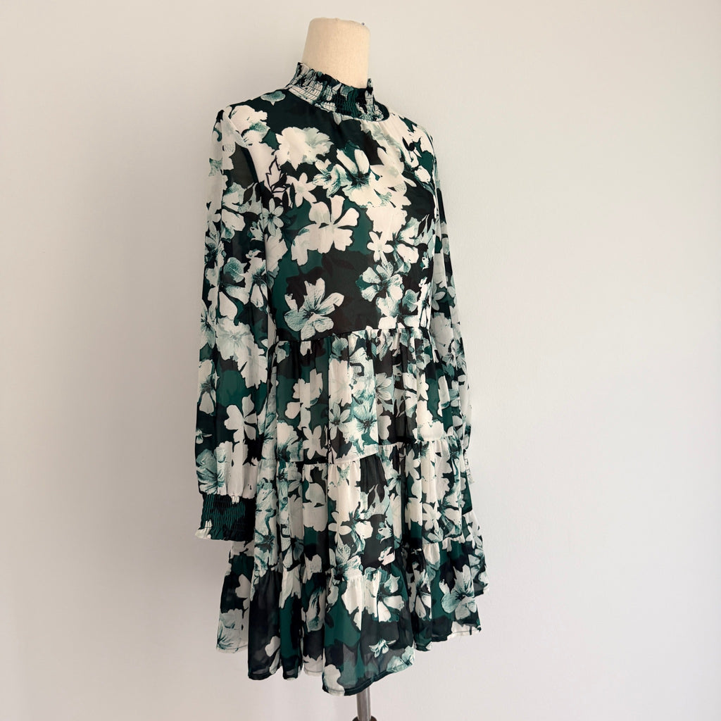 Dotti Floral Tiered Mini Dress - Green & White Size 10 - Image 3