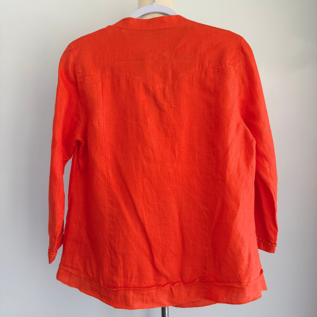 Yarra Trail Orange 100% Linen Button Up Shirt Size 10 Crochet Trim Casual - Image 2