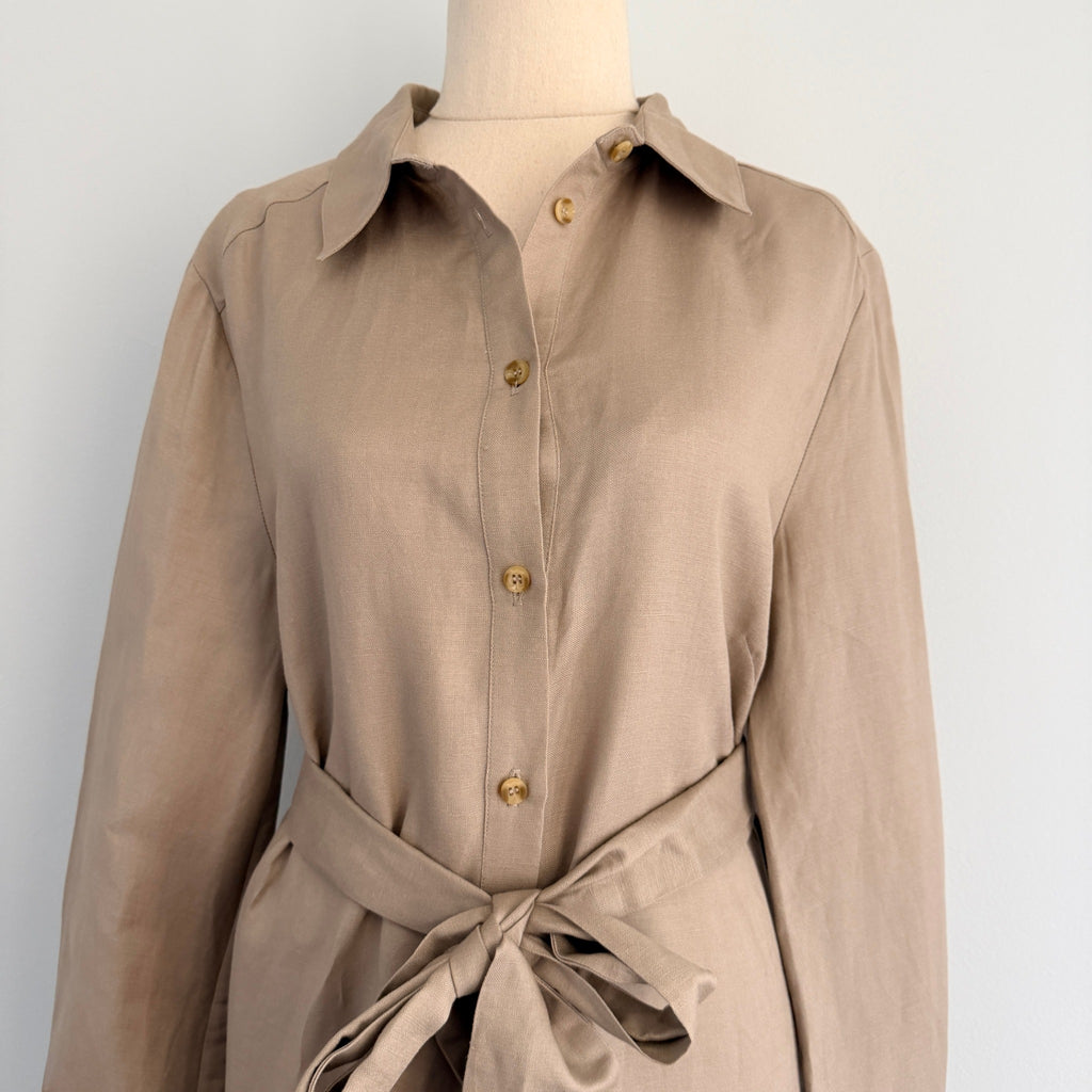 by WILLA Tan Long Sleeve Shirt Dress Belted Midi Size 8 Workwear BNWT - Image 3