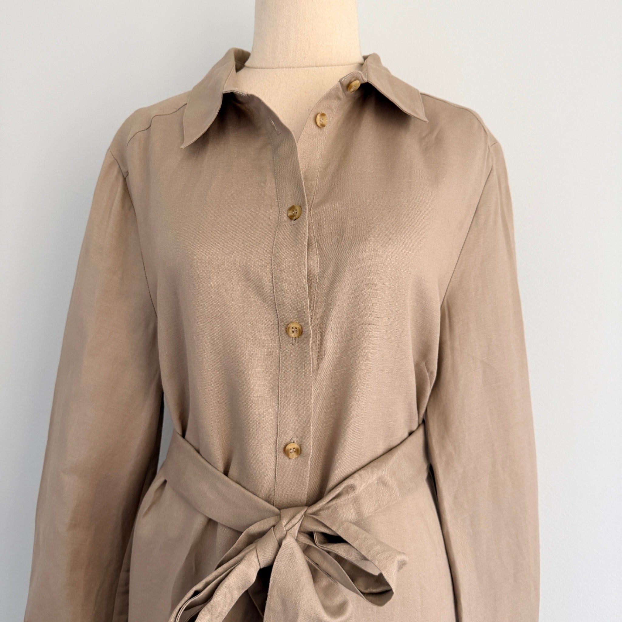 by WILLA Tan Long Sleeve Shirt Dress Belted Midi Size 8 Workwear BNWT - Image 3