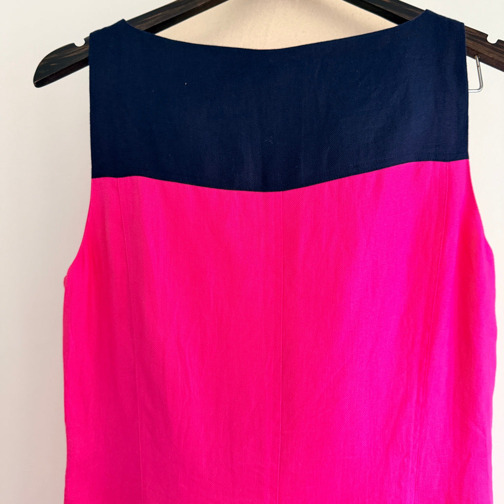 Lauren Ralph Lauren Colourblock Linen Dress Navy Pink Size 10 - Image 13