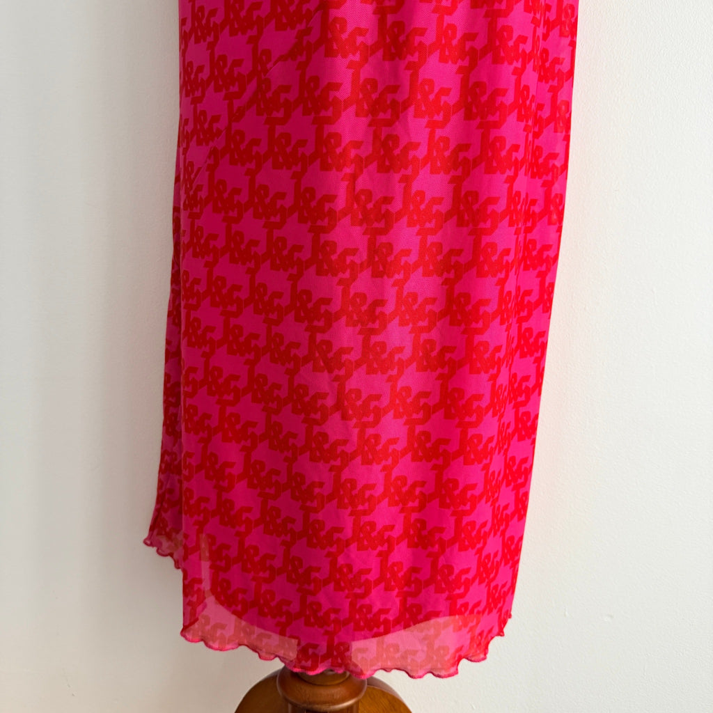 JGR & STN Pink Red Polyester Monogram Mesh Maxi Skirt Size 10 Party Night Out - Image 13